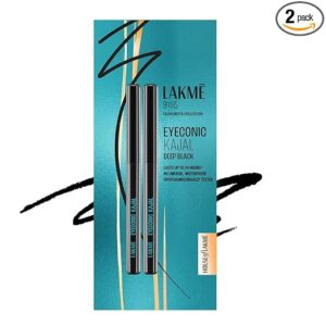 lakme eyeconic black kajal 0.35 g (combo pack of 2) matte kohl liner in a twist up pencil waterproof|| smudge proof & long lasting eye makeup
